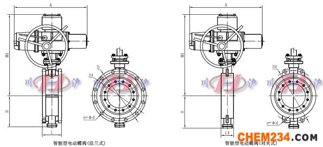 智能型电动蝶阀外形尺寸