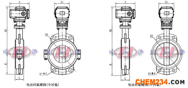 电动衬氟蝶阀外形尺寸